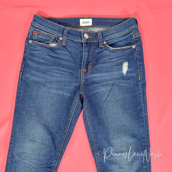 Hudson Natalie Super Skinny Jeans Blue Mid Rise Distressed - Picture 3 of 14